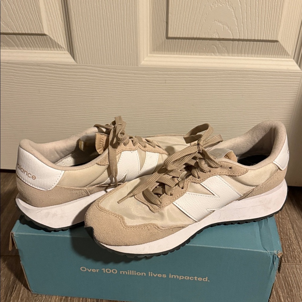 New Balance Beige and White Women's Retro Runner Sneakers
